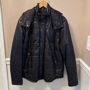 VINCE MEN'S LEATHER PUFFER JACKET Size L in color Black